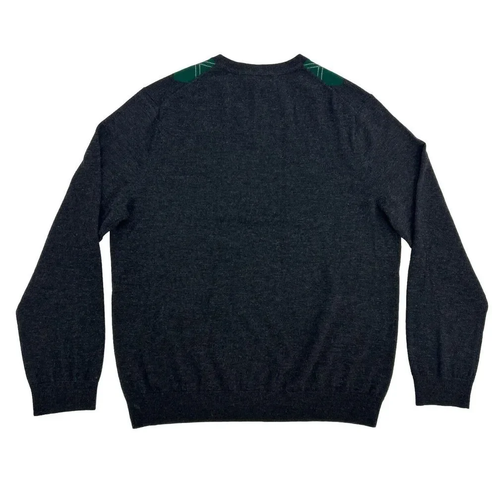 Banana Republic Sweater Men's XL Gray Argyle V-Neck Pullover 100%‎ Merino Wool